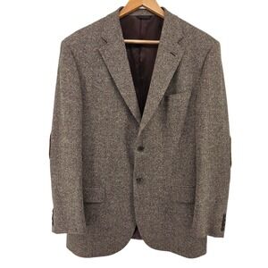 Vtg. Gino Sartore Made in Italy Tweed Wool Sport Coat Blazer Elbow Patches 46"